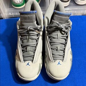 Jordan retro 14 wolf grey with Blue Highlights